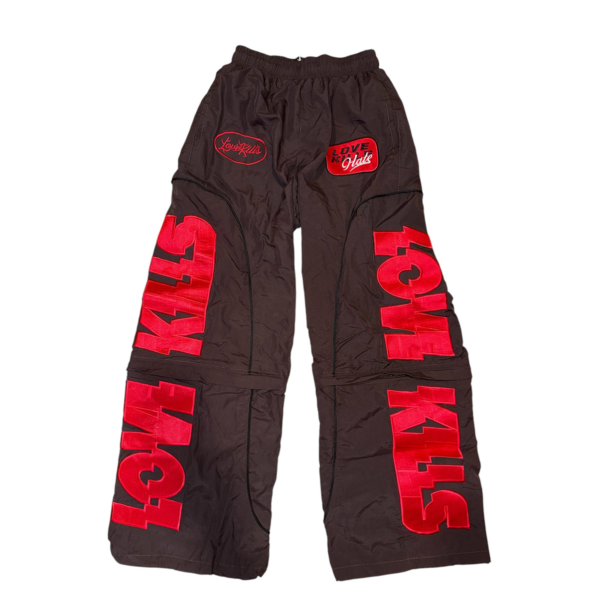 Chocolate/Red over sized nylon pants/shorts