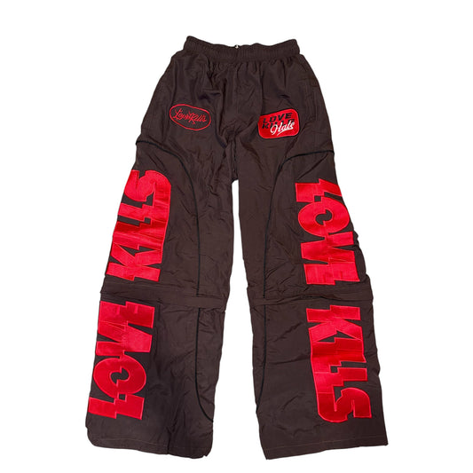 Chocolate/Red over sized nylon pants/shorts
