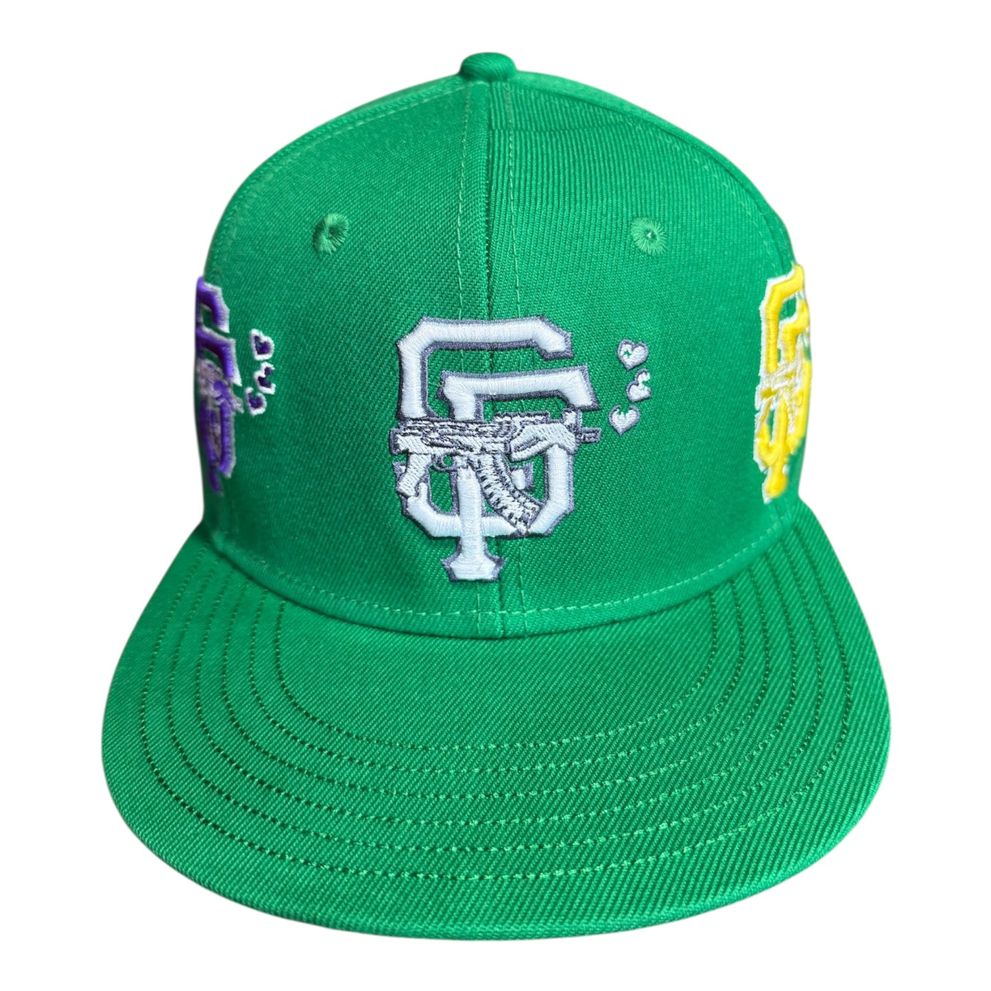 LOVE SUCKS Multi Logo Mardi Gras FITTED CAP in Green