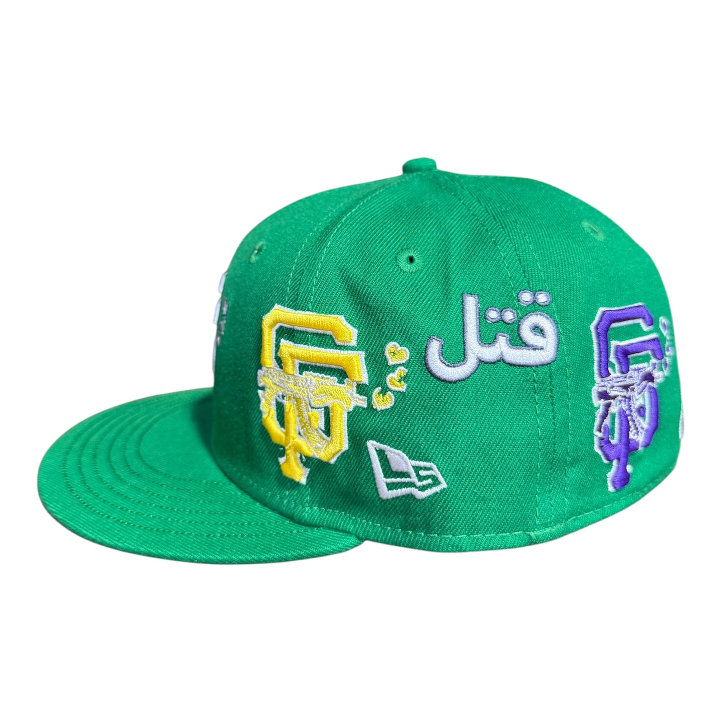 LOVE SUCKS Multi Logo Mardi Gras FITTED CAP in Green