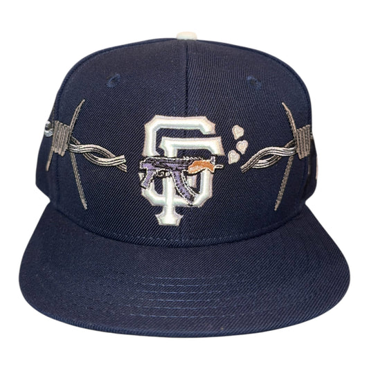 LOVE SUCKS BARBWIRE FITTED CAP in Navy Blue
