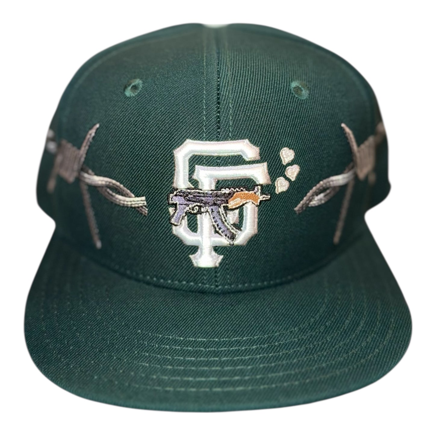 LOVE SUCKS BARBWIRE FITTED CAP in Forest Green