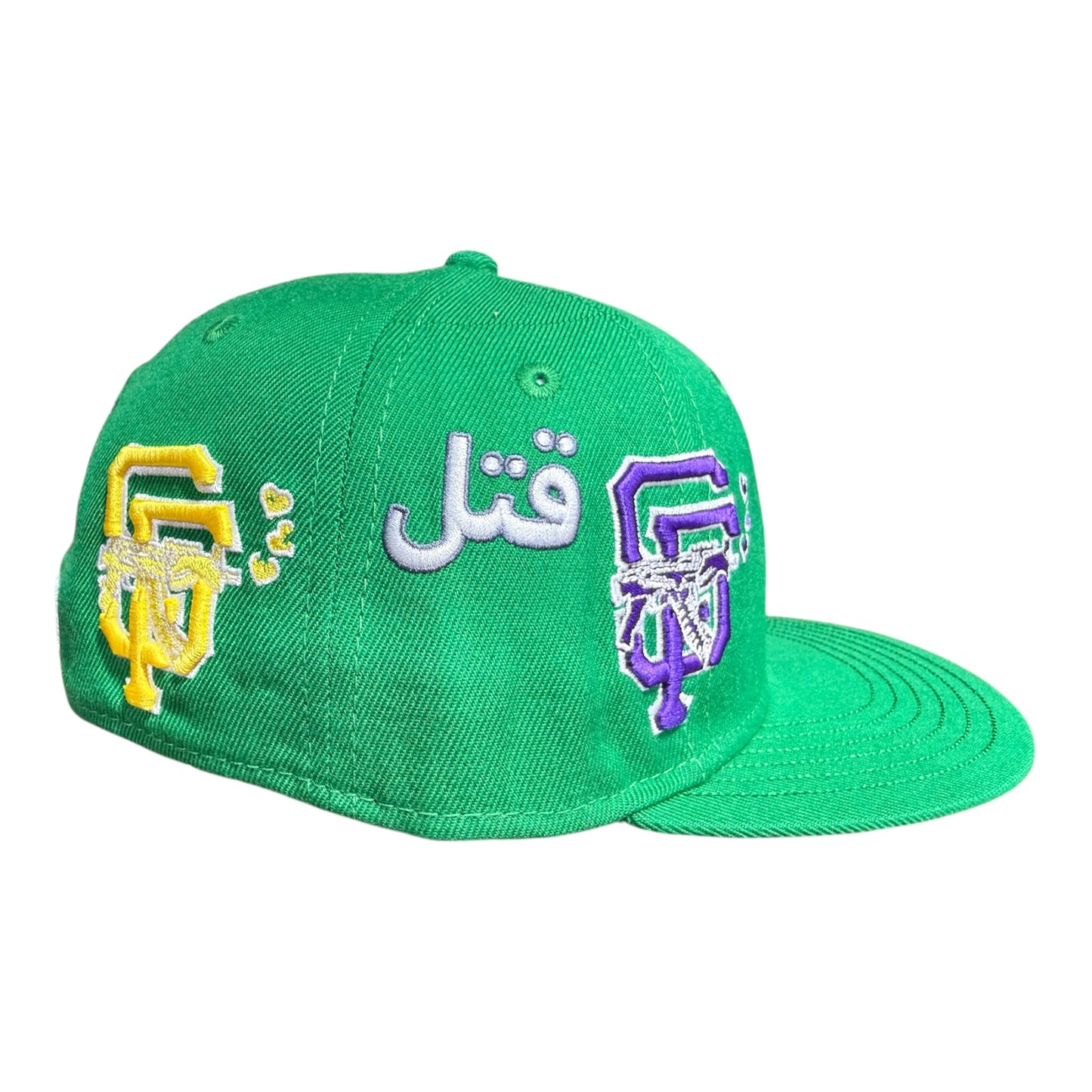LOVE SUCKS Multi Logo Mardi Gras FITTED CAP in Green