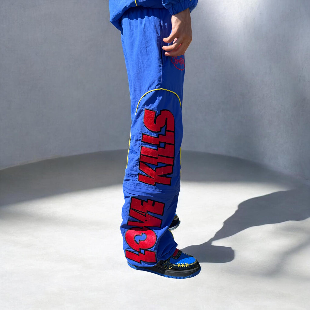 Royal/red/yellow over sized nylon pants/shorts