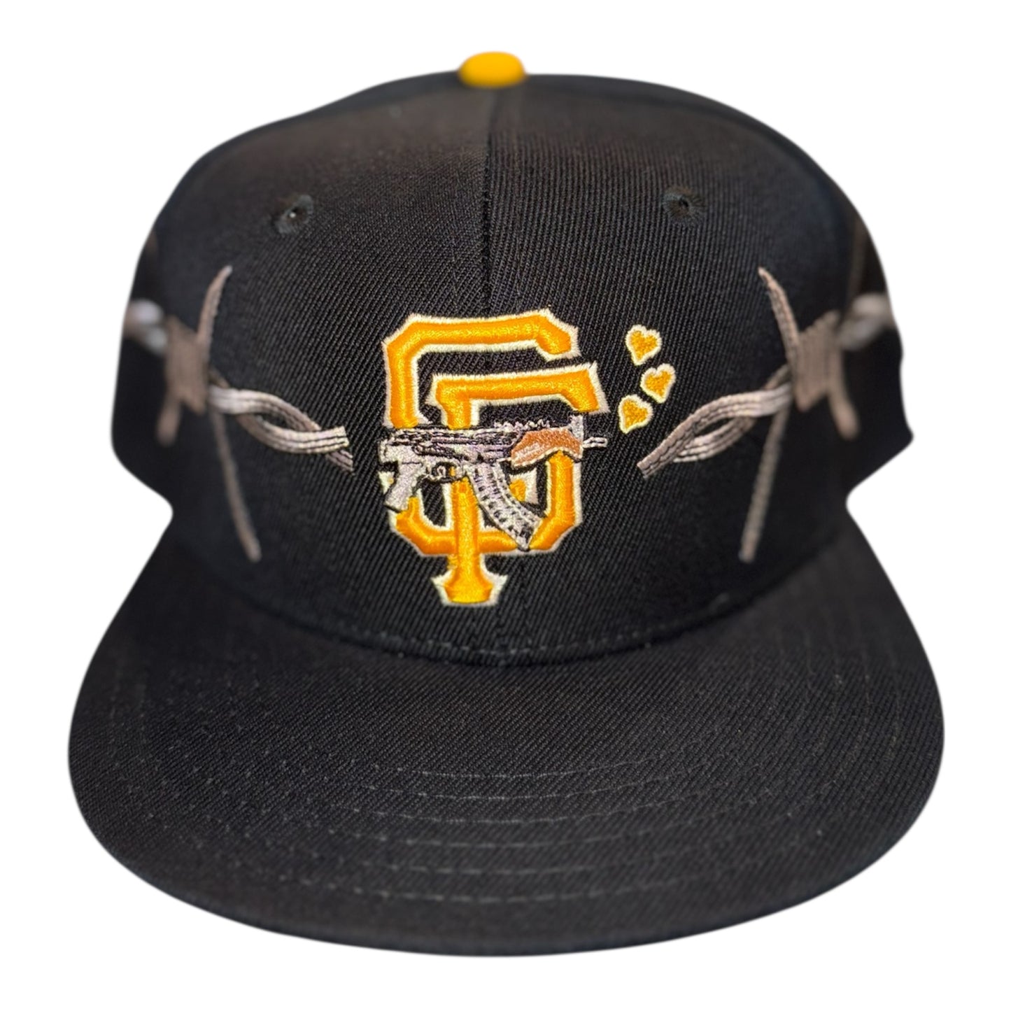 LOVE SUCKS BARBWIRE FITTED CAP in Black/Yellow
