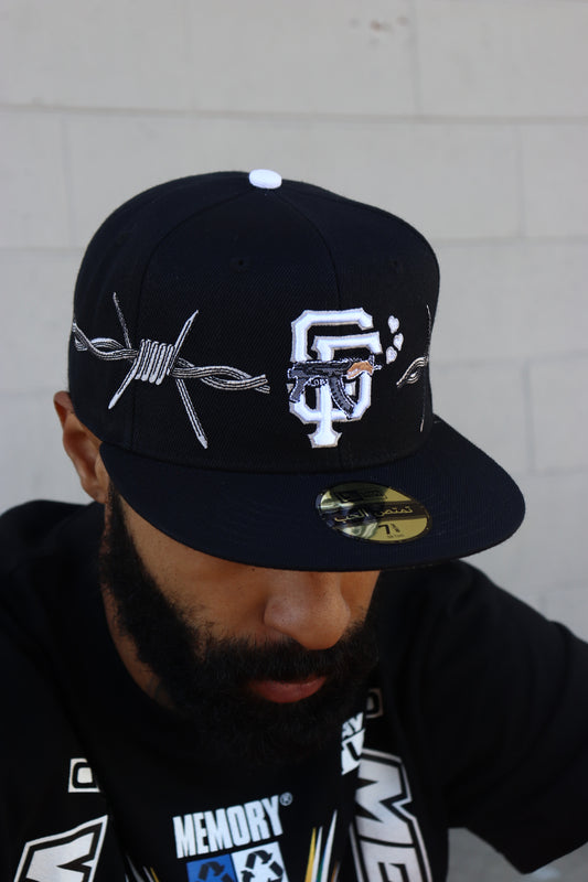 LOVE SUCKS BARBWIRE FITTED CAP in BLACK/WHITE