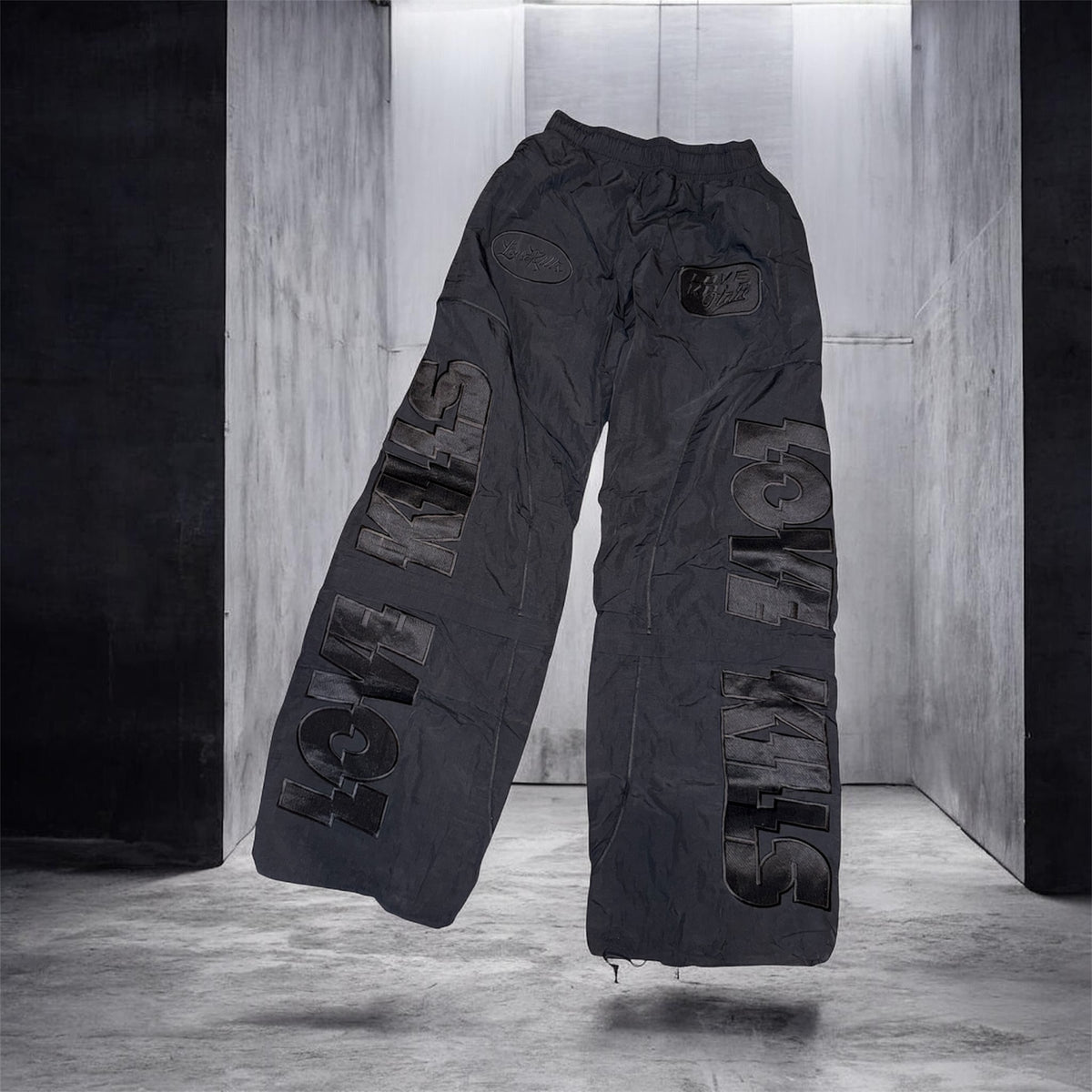 Triple black over sized nylon pants/shorts