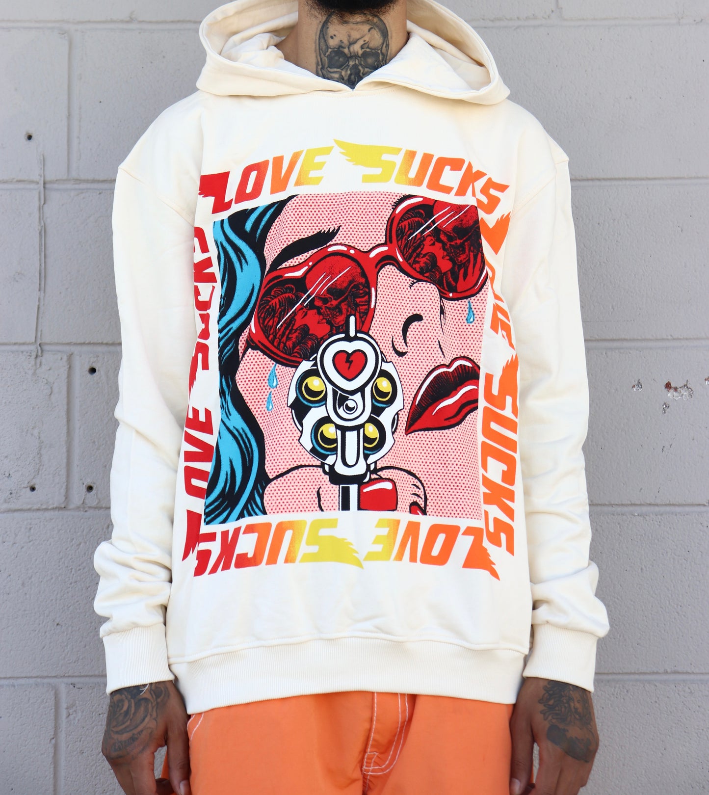 LOVE SUCKS COMIC HOODIE in CREAM