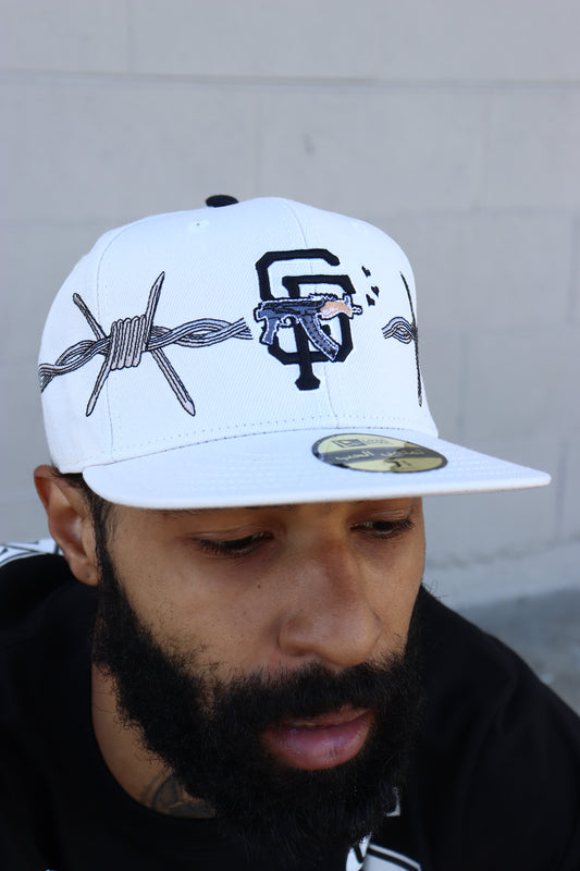 LOVE SUCKS BARBWIRE FITTED CAP in CREAM/BLACK