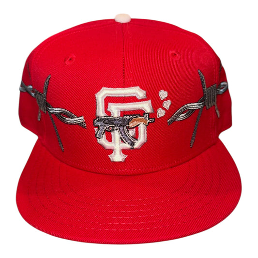 LOVE SUCKS BARBWIRE FITTED CAP in Red