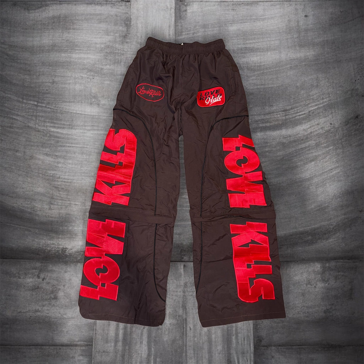 Chocolate/Red over sized nylon pants/shorts