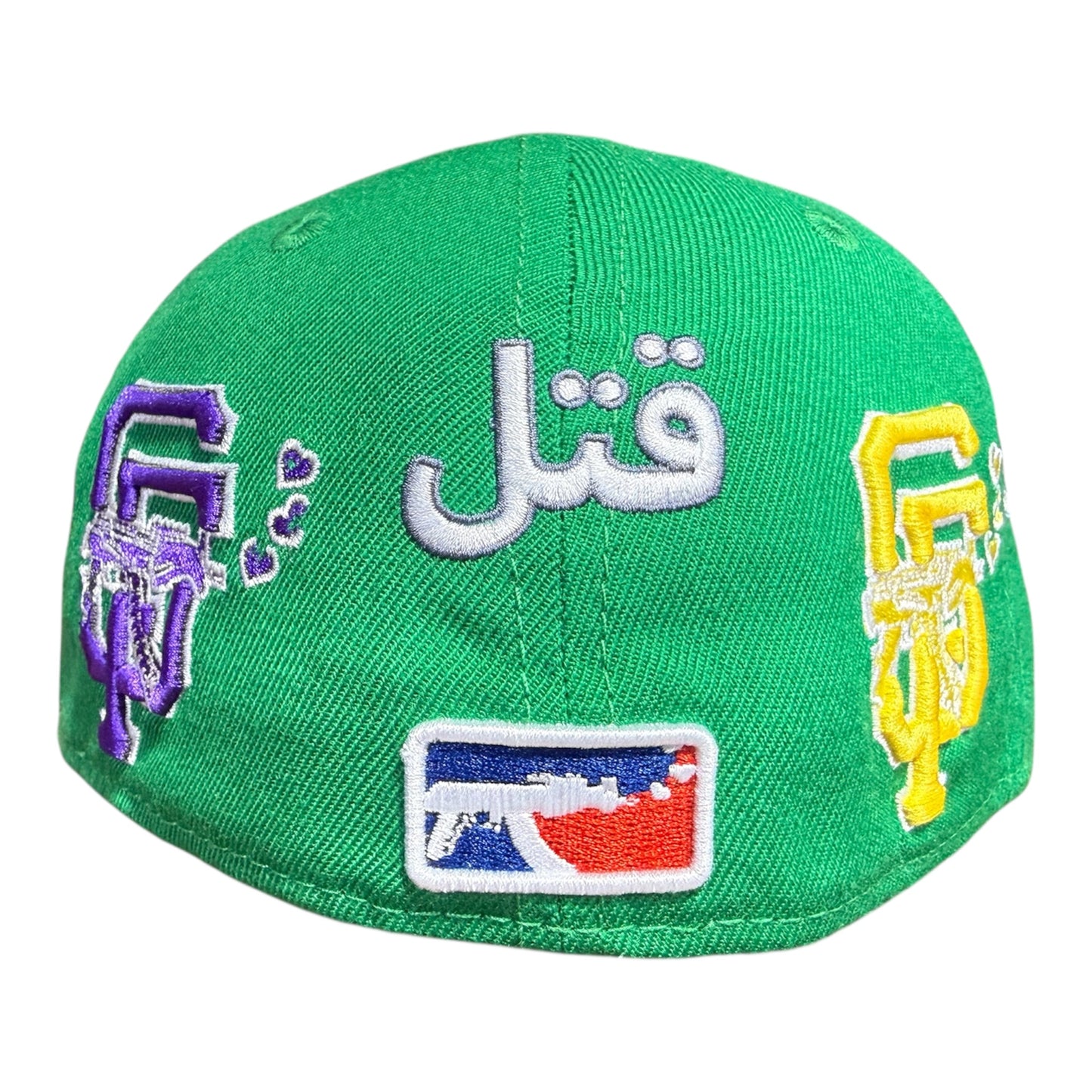 LOVE SUCKS Multi Logo Mardi Gras FITTED CAP in Green