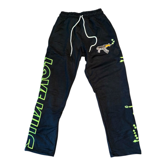 Logo Sweatpants in Black with Slime Green