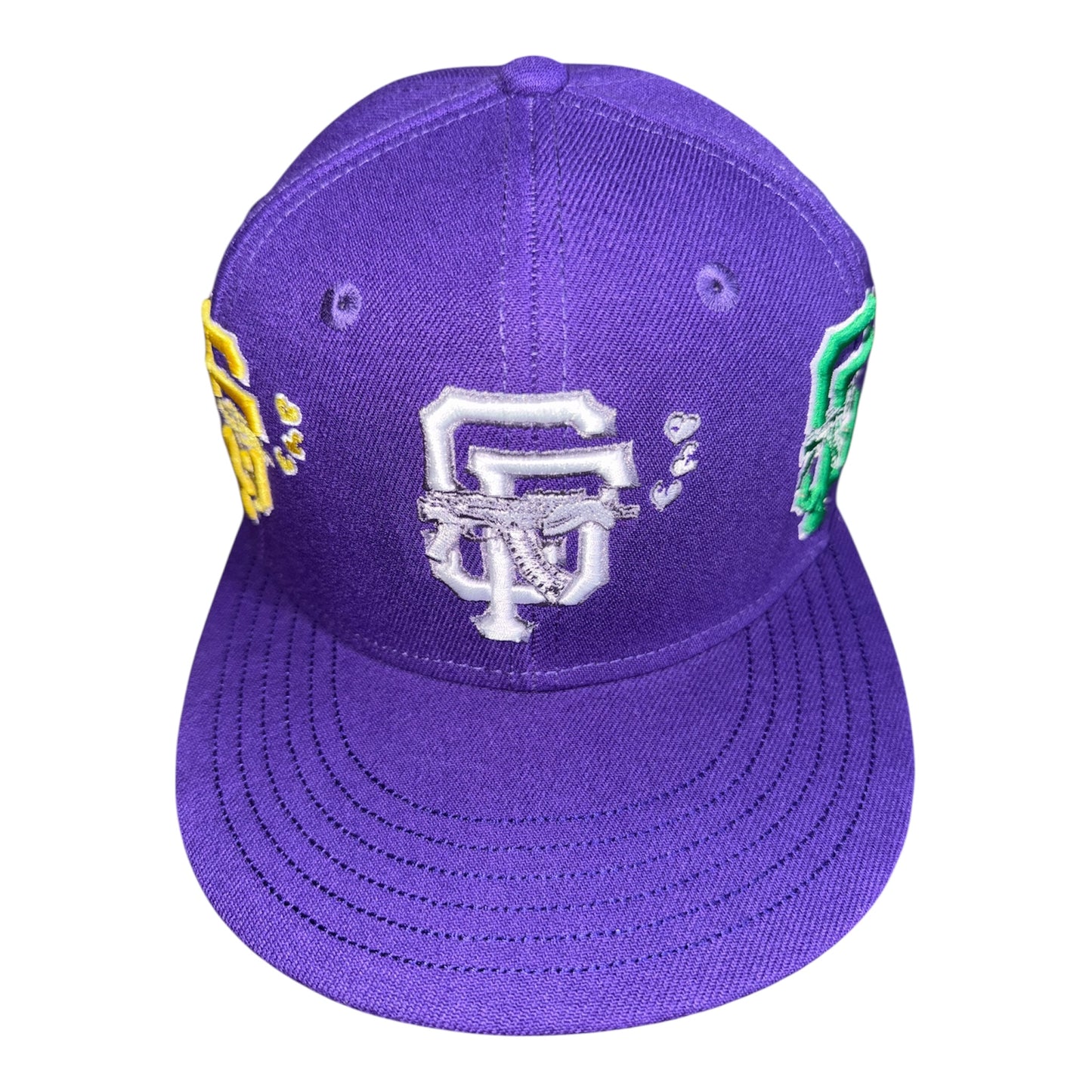 LOVE SUCKS Multi Logo Mardi Gras FITTED CAP in Purple