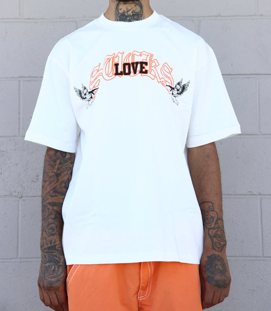 LOVE SUCKS SHOOTERS TEE in WHITE