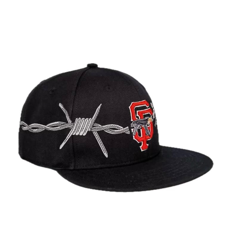 LOVE SUCKS BARBWIRE FITTED CAP in BLACK/RED