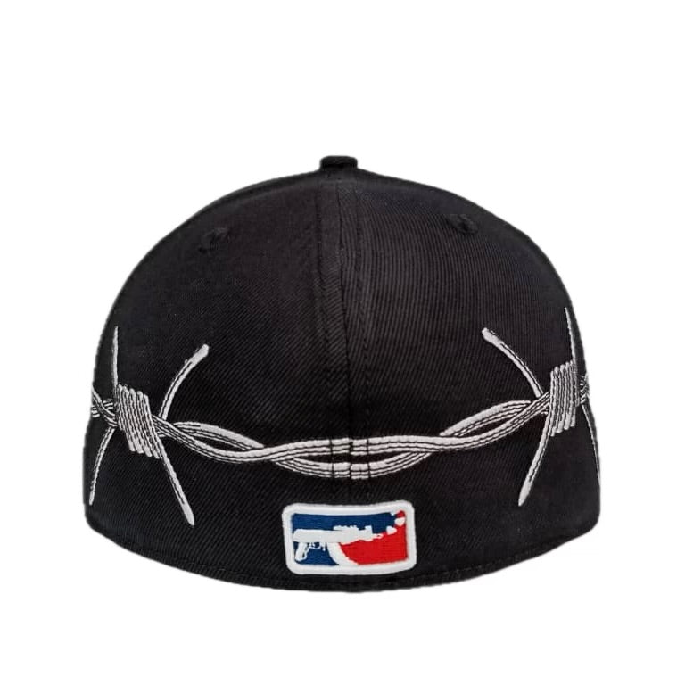 LOVE SUCKS BARBWIRE FITTED CAP in BLACK/RED